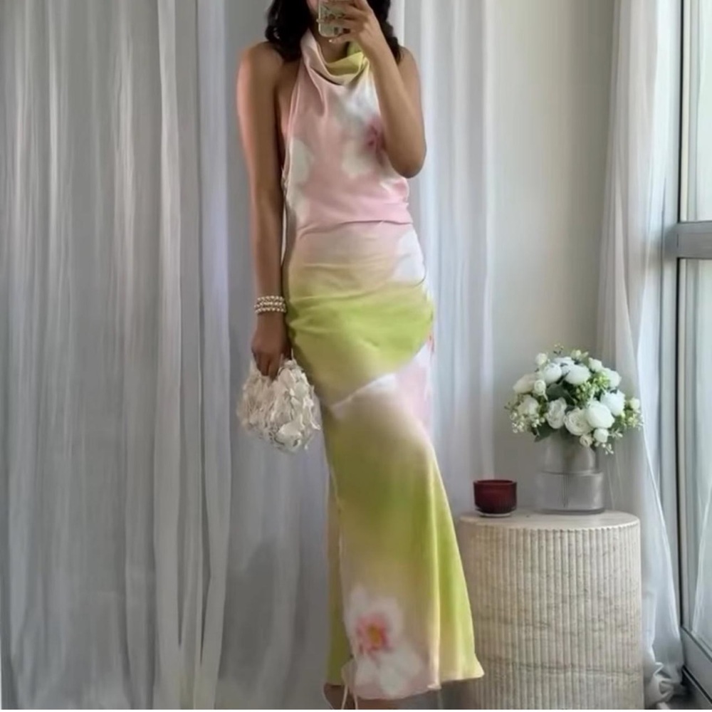ZARA FLORAL PRINT HALTER DRESS